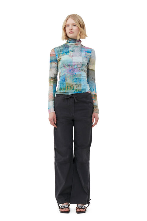 Ganni Washed Cotton Canvas Drawstring Pants In Mixed