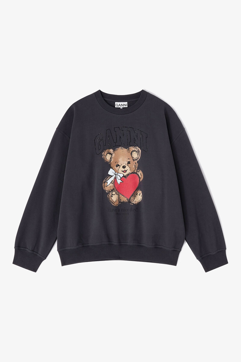 Grey Bear Sweatshirt, Organic Cotton, in colour Phantom - 1 - GANNI