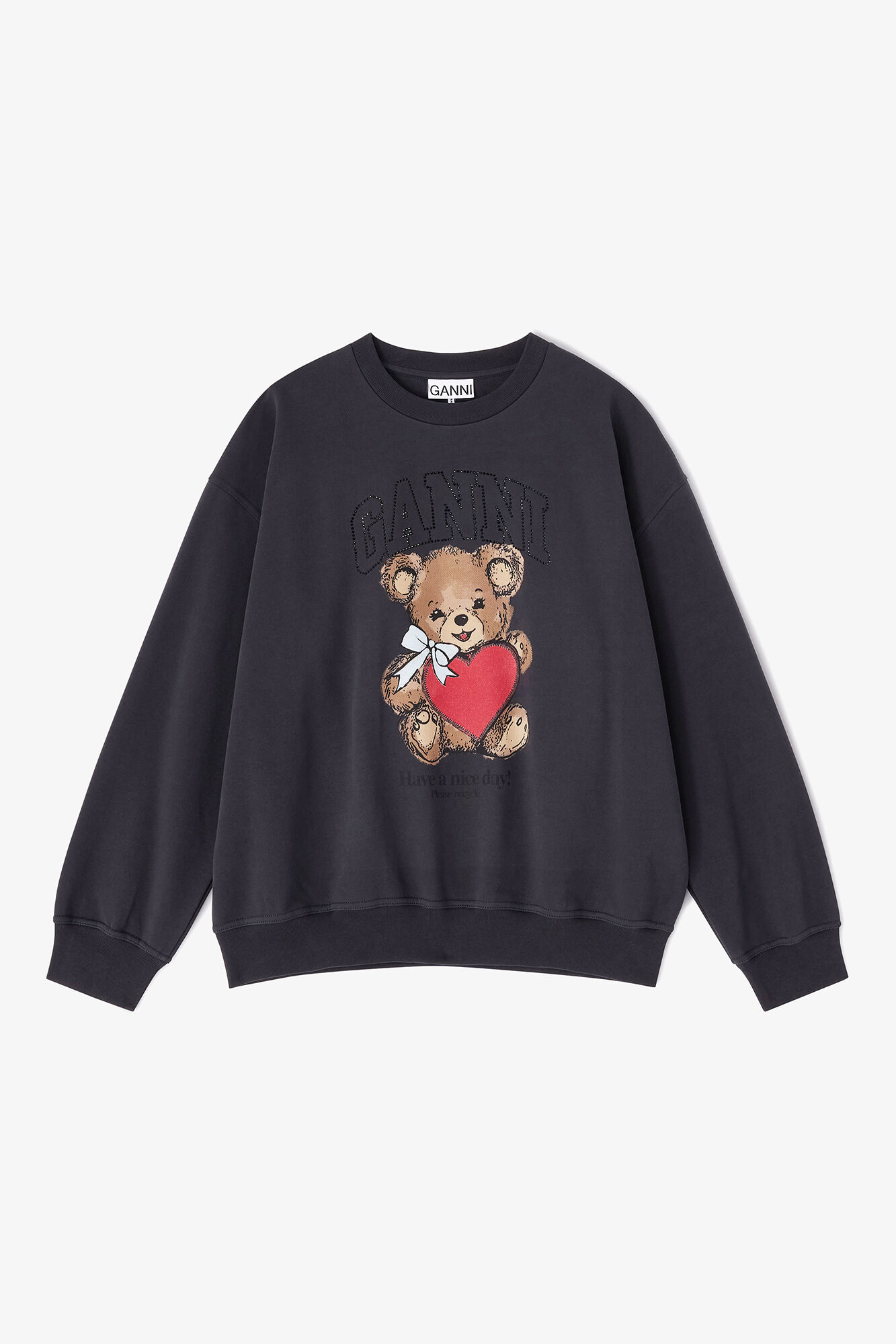 Grey Bear Sweatshirt, Organic Cotton, in colour Phantom - 1 - GANNI