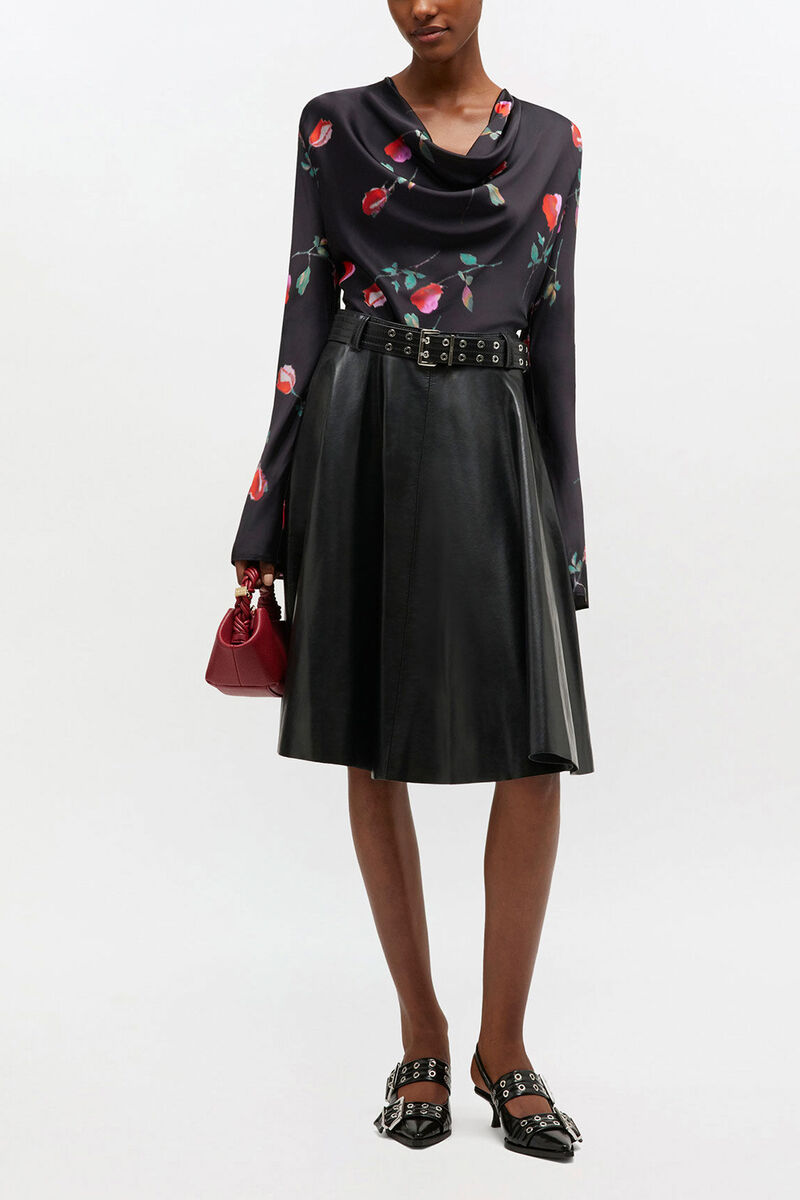 Printed Satin Blouse, Viscose, in colour Black - 2 - GANNI