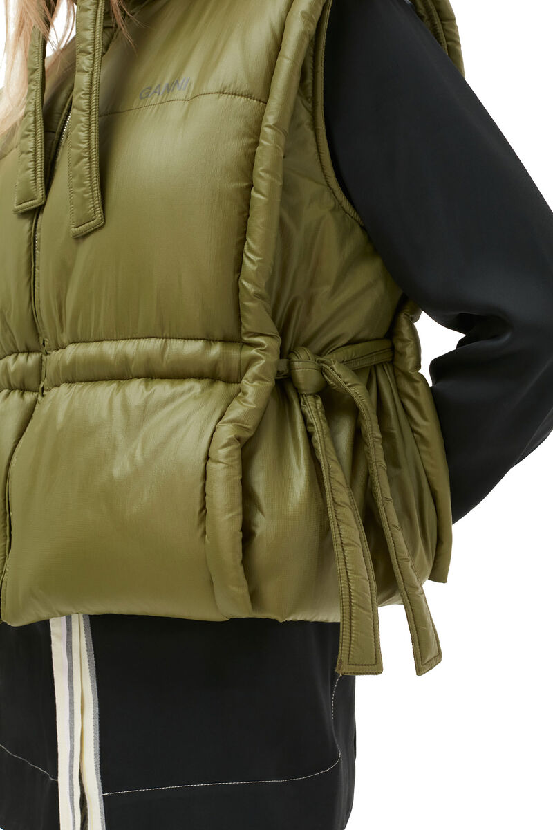 Shiny Quilt Vest, Nylon, in colour Spaghnum - 5 - GANNI