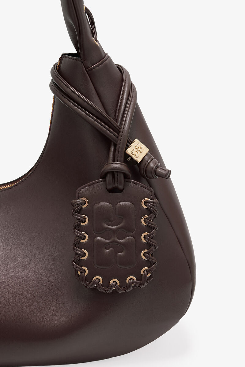 Brown Medium Laces Hobo Bag, Recycled Leather, in colour Chocolate Torte - 3 - GANNI
