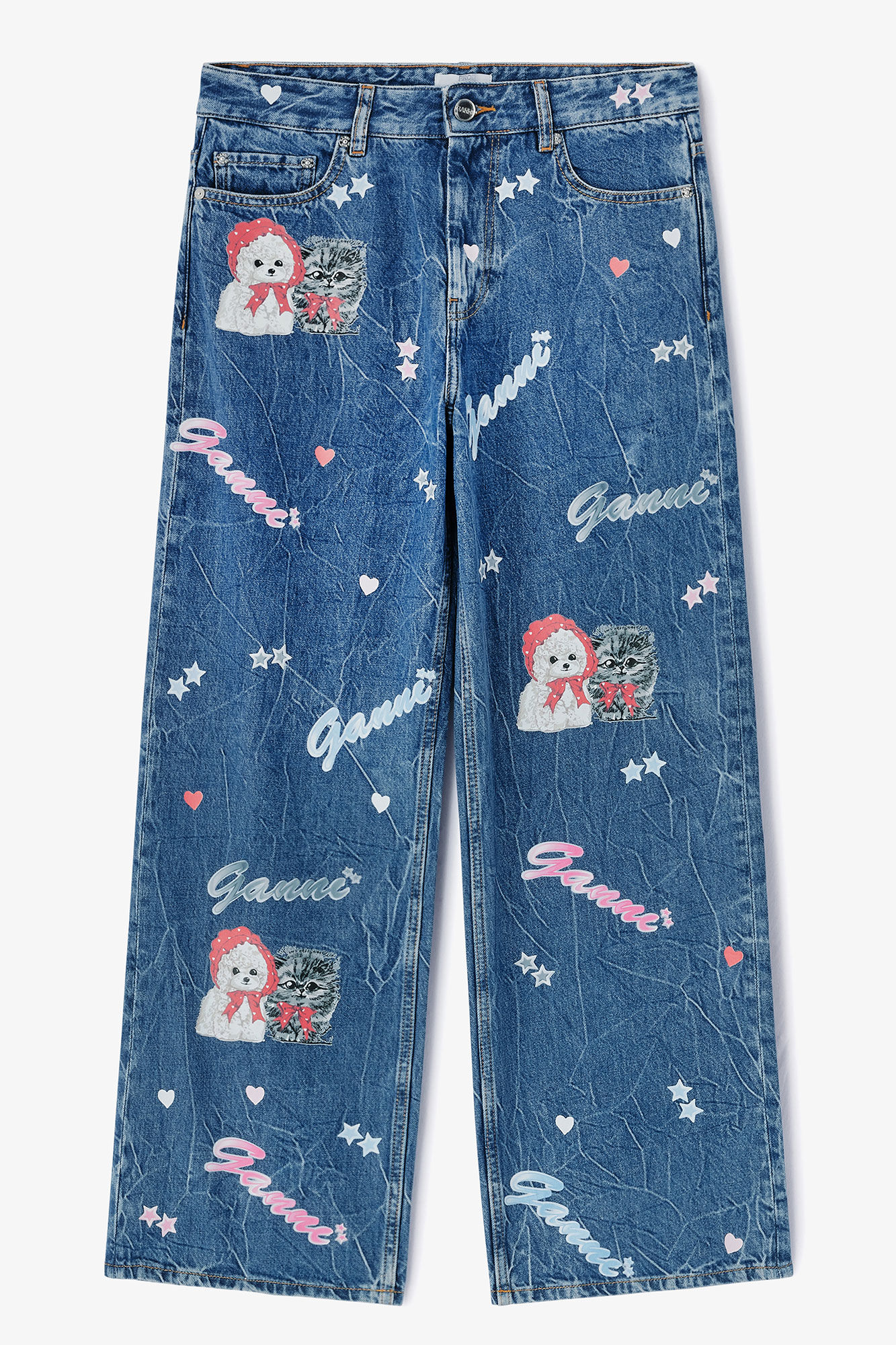 Starry Animal Izey Jeans, Cotton, in colour Mid Blue Stone - 1 - GANNI