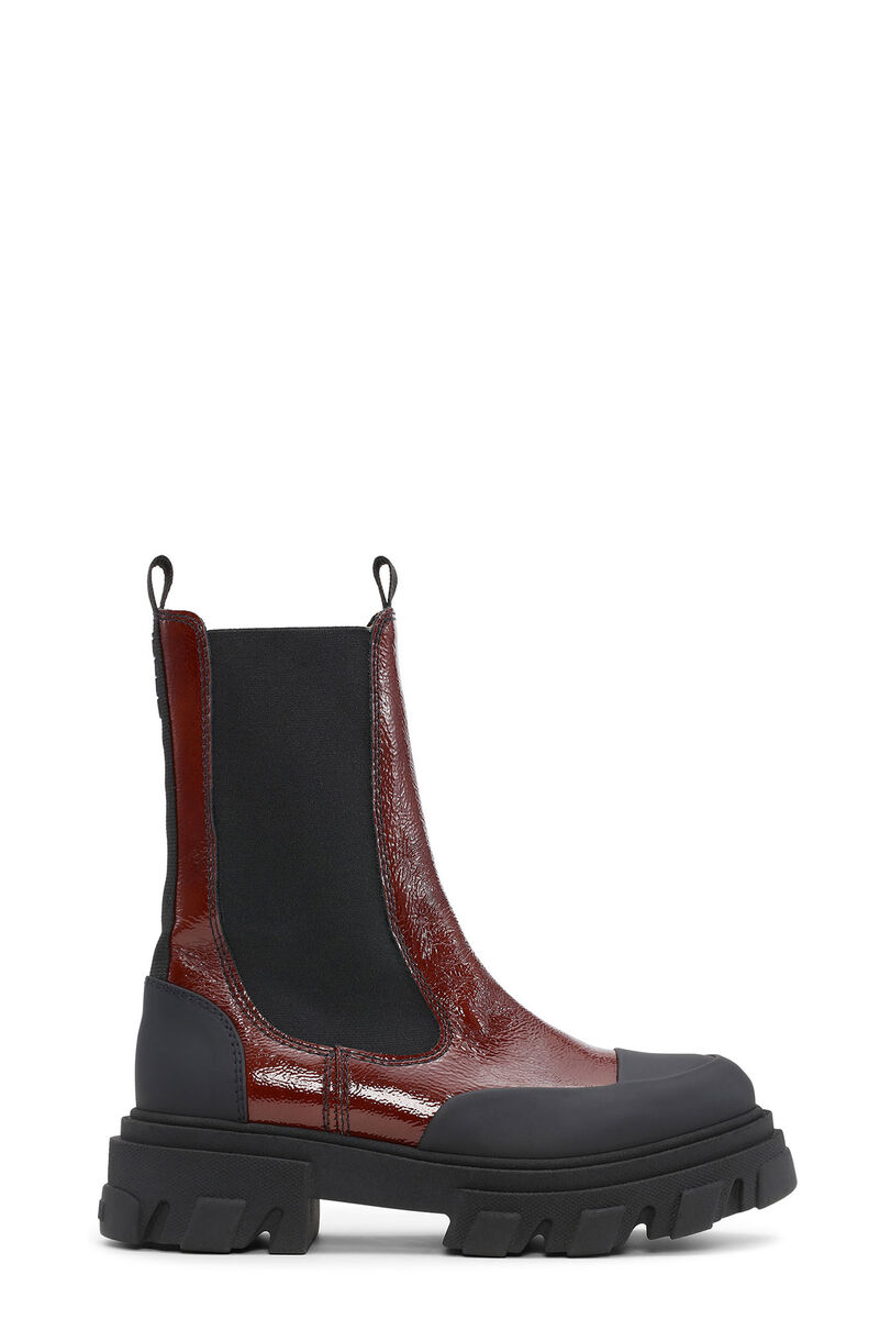 Cleated Mid Chelsea Boots, Calf Leather, in colour Cognac - 1 - GANNI