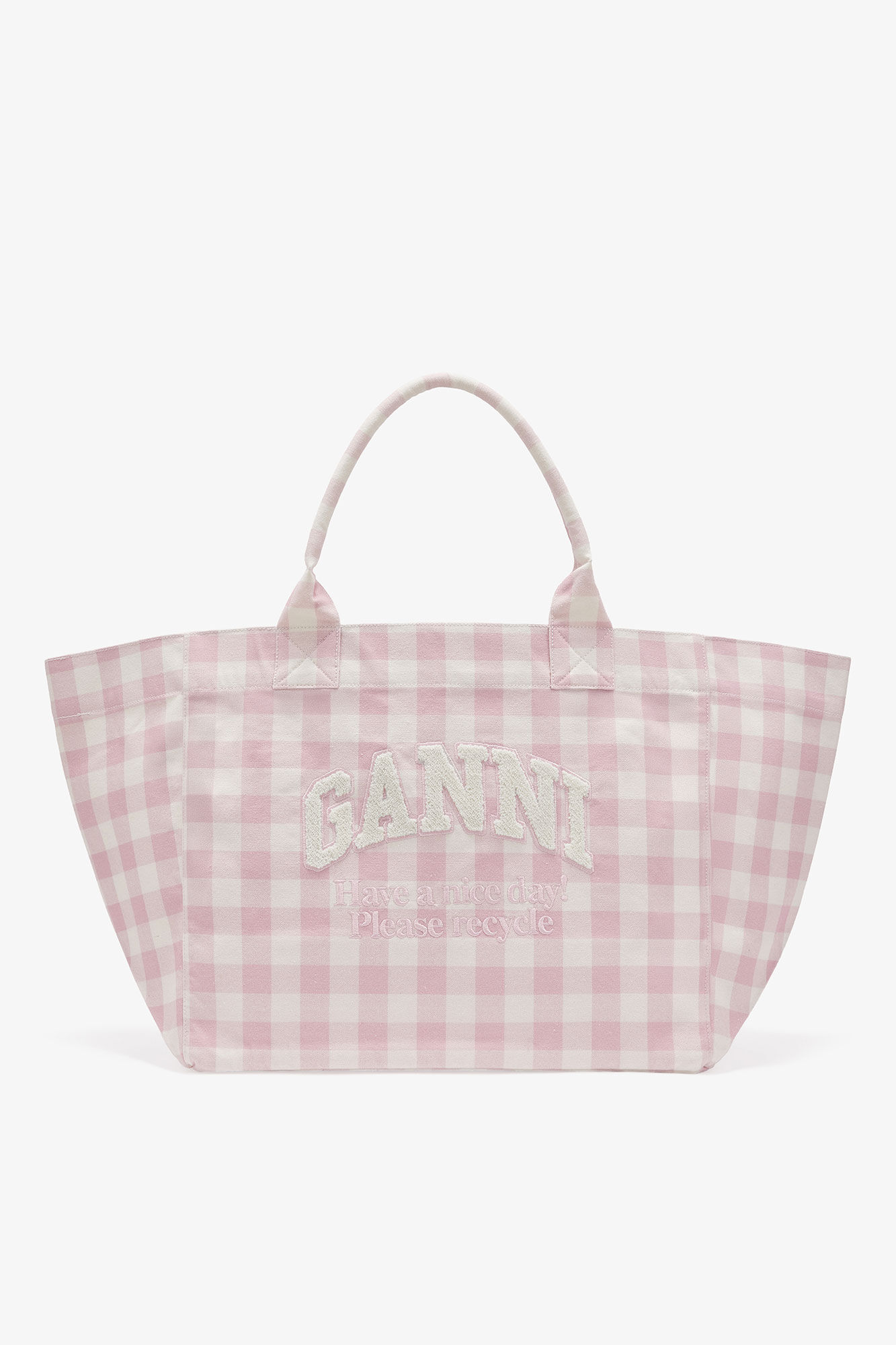 Vichy Check XXL Tote, Recycled Cotton, in colour Bleached Mauve - 1 - GANNI