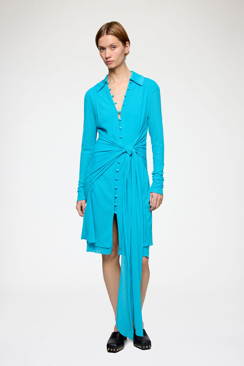 Kort kjole i marl mesh, Recycled Polyester, in colour River Blue - 1 - GANNI