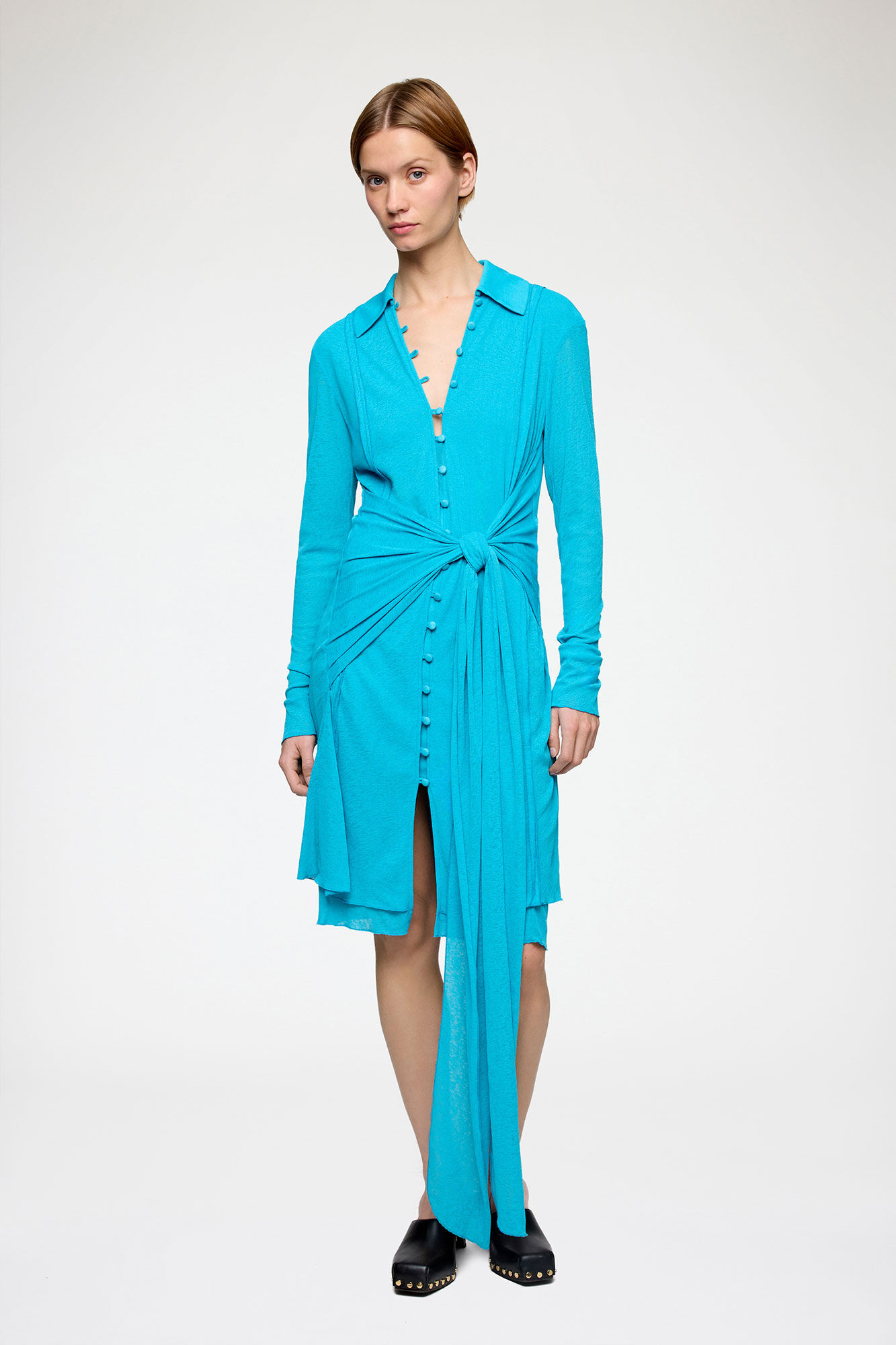 Kort kjole i marl mesh, Recycled Polyester, in colour River Blue - 1 - GANNI