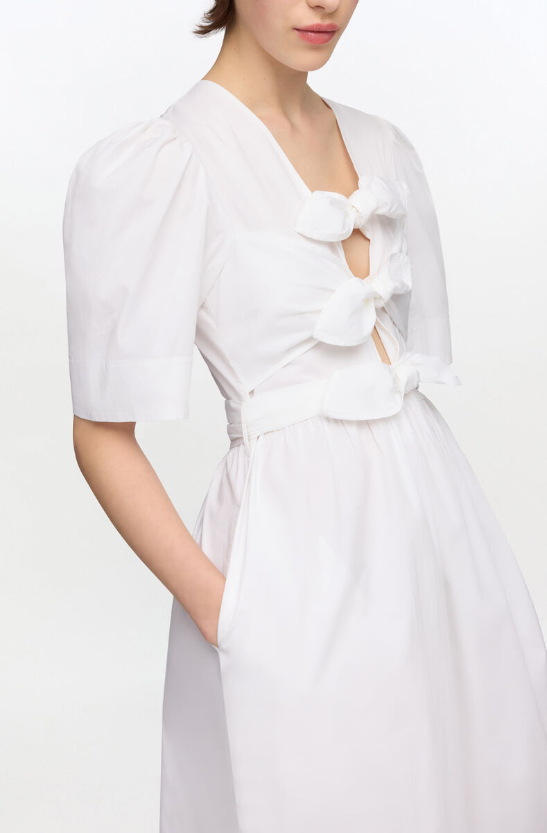 White Stretch Cotton Dress, Organic Cotton, in colour Bright White - 2 - GANNI