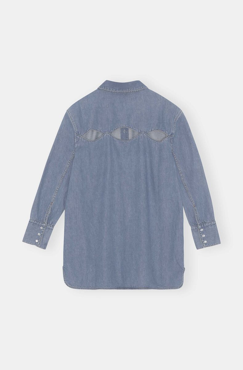 Oversized Denim Shirt, Cotton, in colour Mid Blue Vintage - 2 - GANNI