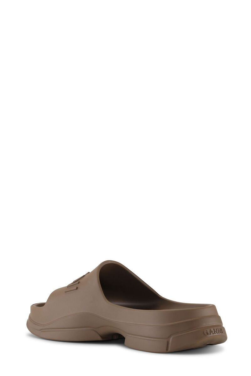 Brown Pool Slide Sandals, Acetate, in colour Shitake - 2 - GANNI