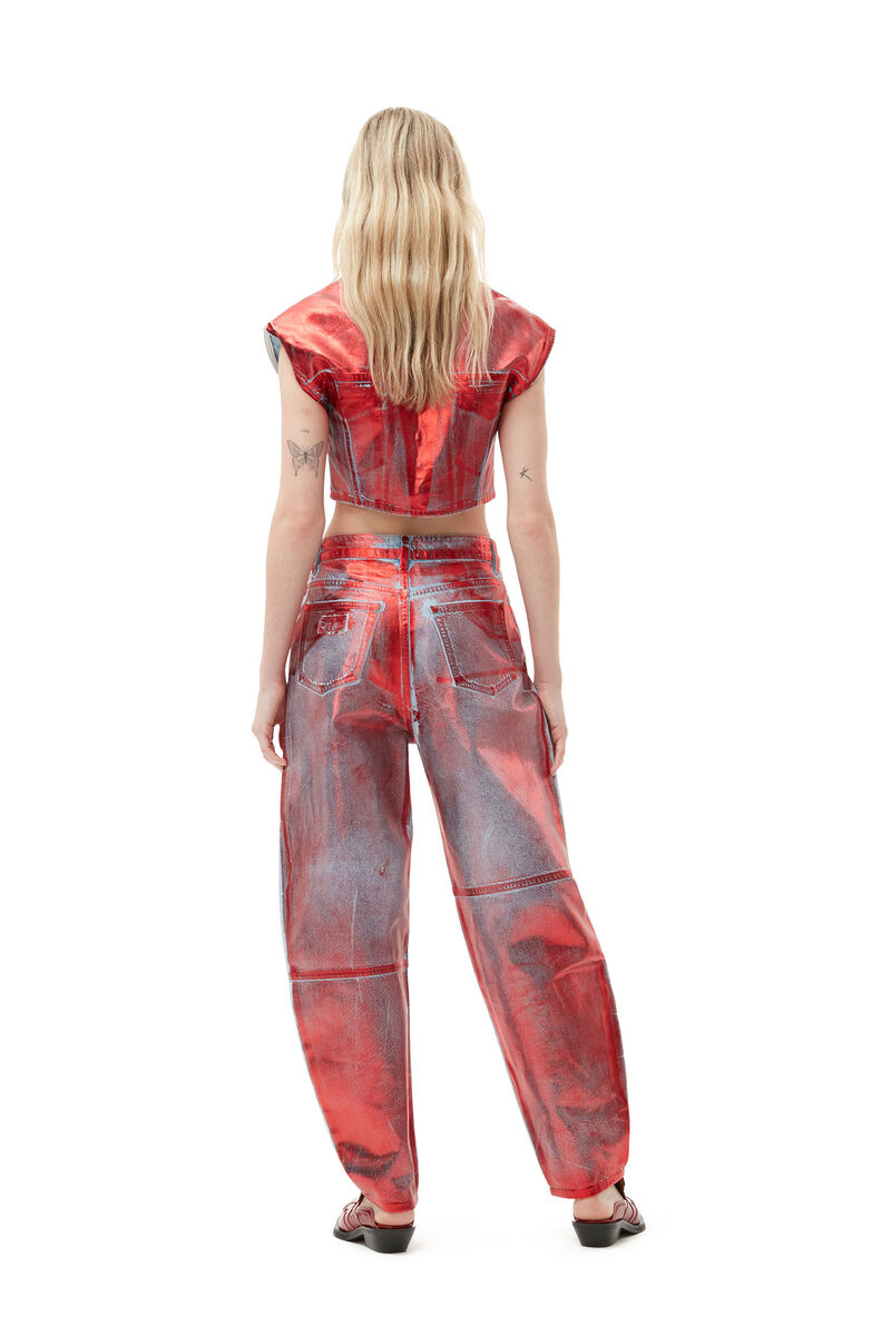 Red Foil Denim Vest, Cotton, in colour Red Alert - 3 - GANNI