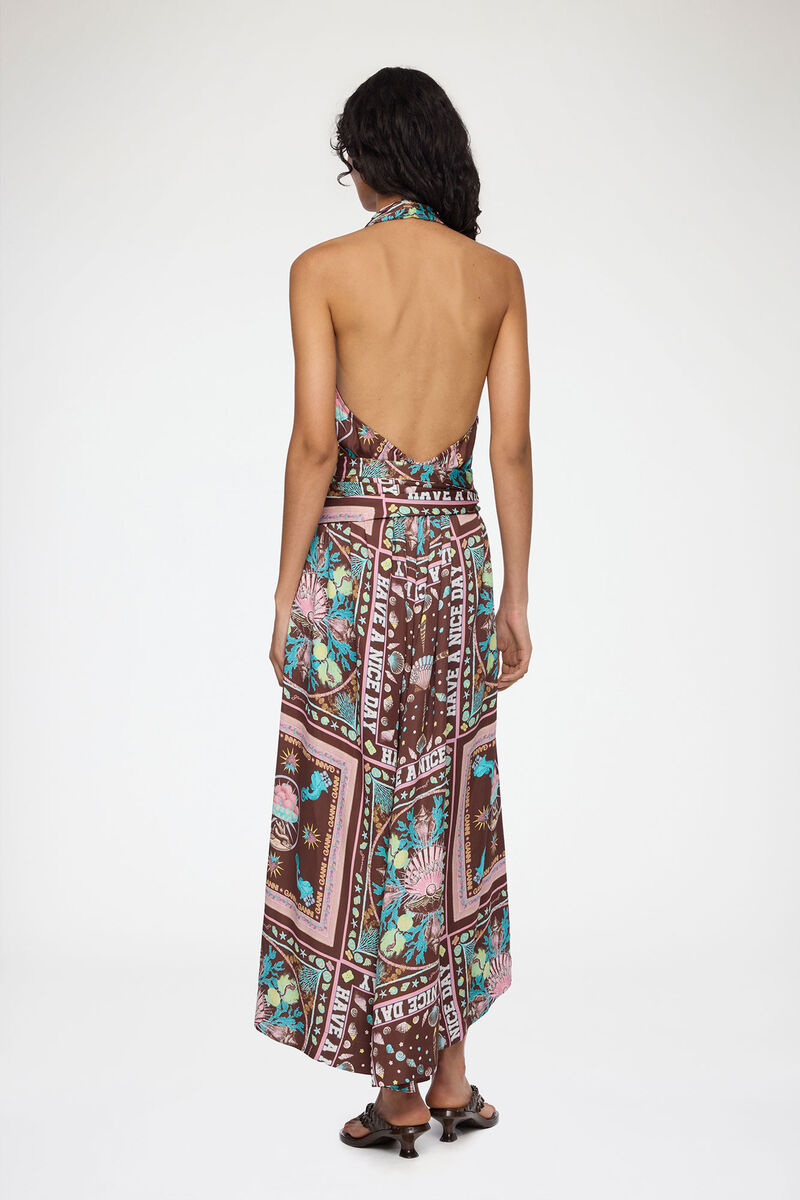 プリンテッドツイル ドレス, Viscose, in colour Chicory Coffee - 2 - GANNI