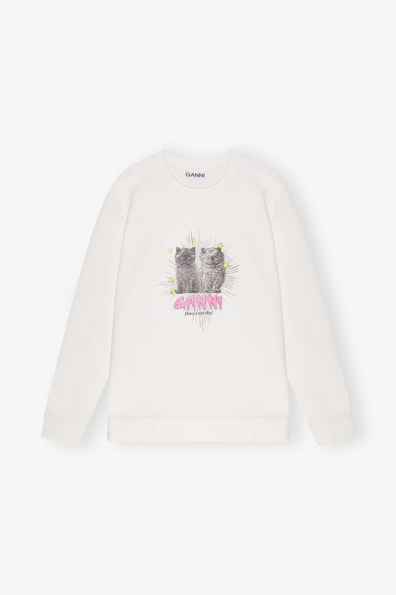 White Kittens Sweatshirt, Cotton, in colour Egret - 1 - GANNI