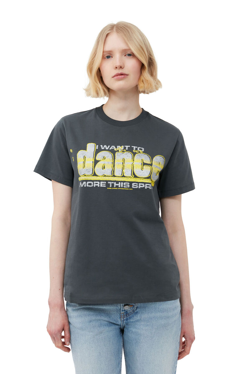 Relaxed Dance T-shirt, Cotton, in colour Volcanic Ash - 4 - GANNI