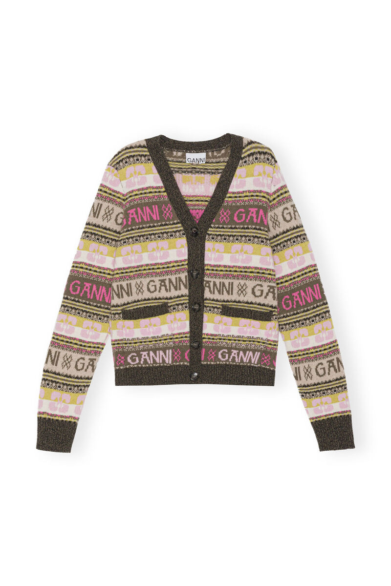 Kalamata Green Logo Wool Mix Cardigan | GANNI US