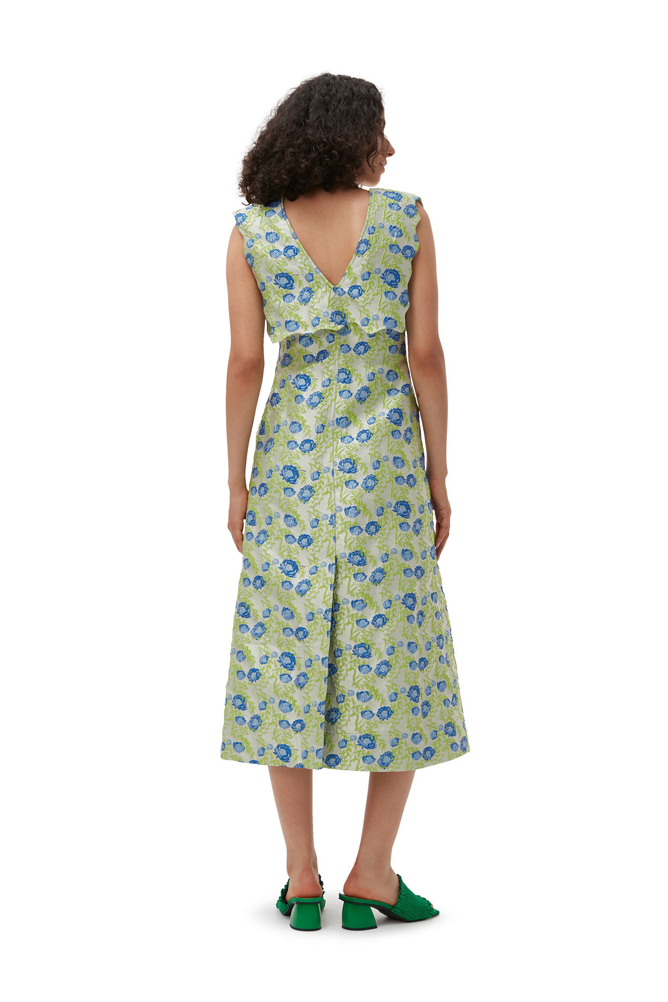 Oyster Gray 3D Jacquard Rhythm Collar Long Dress | GANNI US