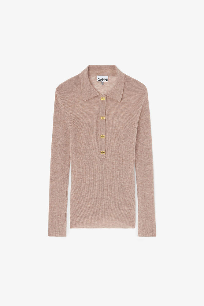 Polo Shirt in Sheer Wool, Safari
