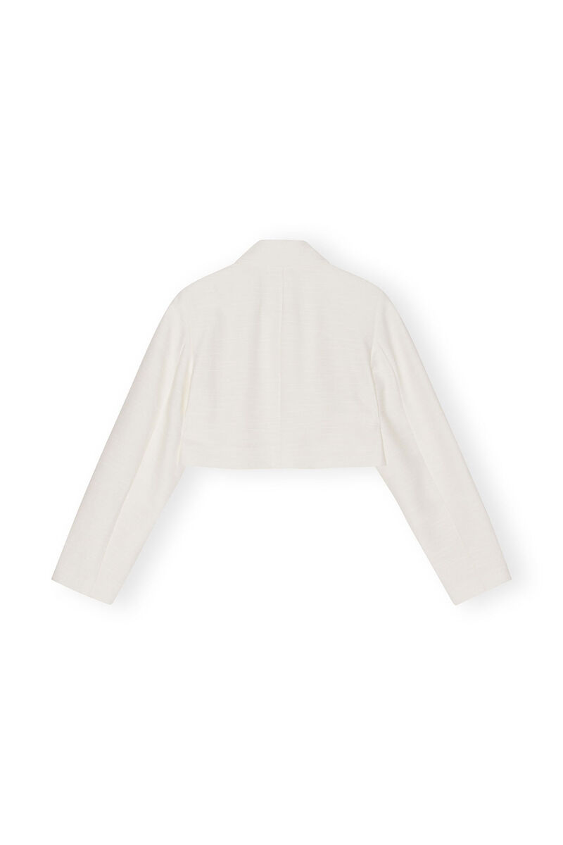 Slub Linen Cropped Blazer, LENZING™ ECOVERO™, in colour Egret - 2 - GANNI