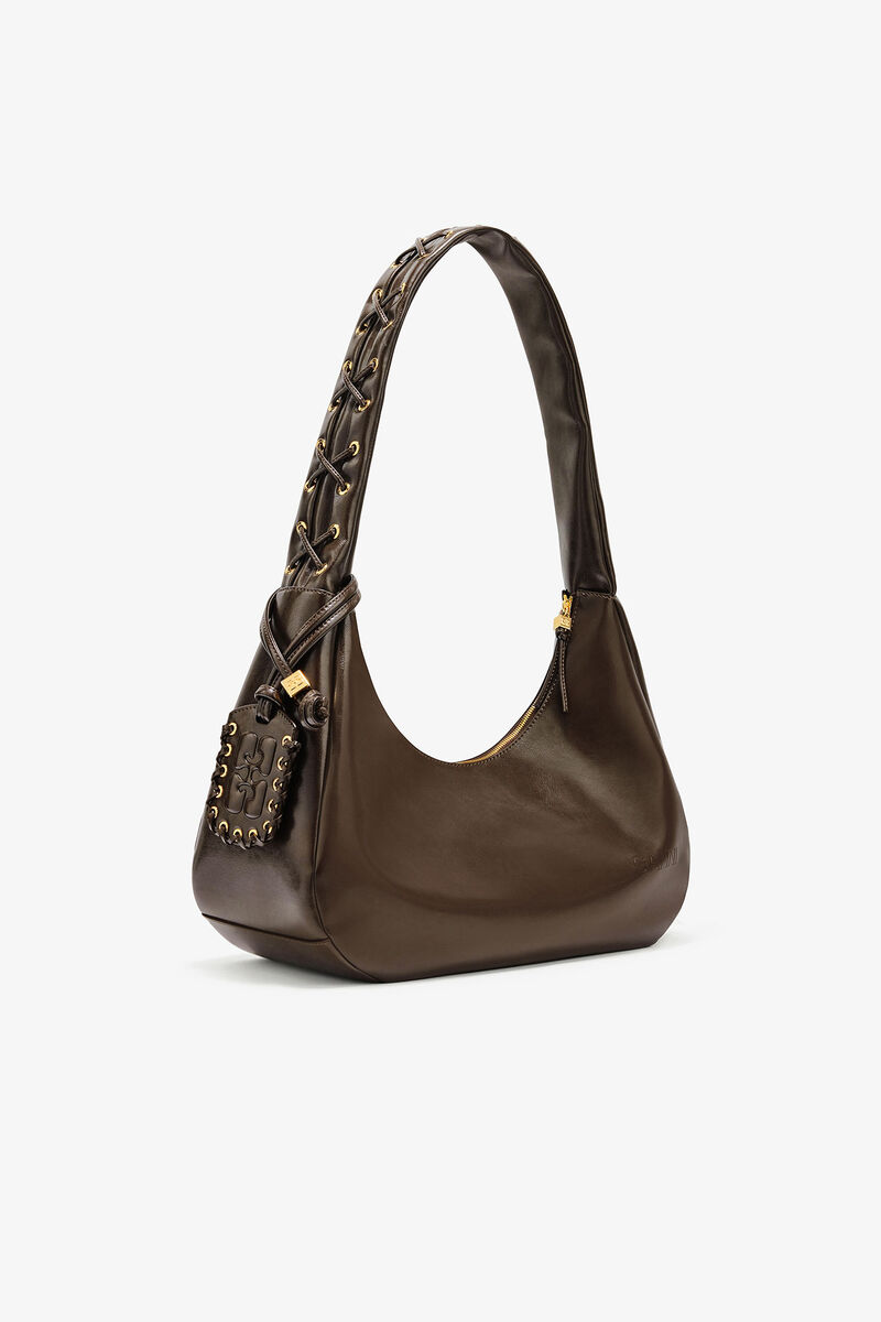 Green Medium Laces Hobo Bag, in colour Dark Olive - 2 - GANNI