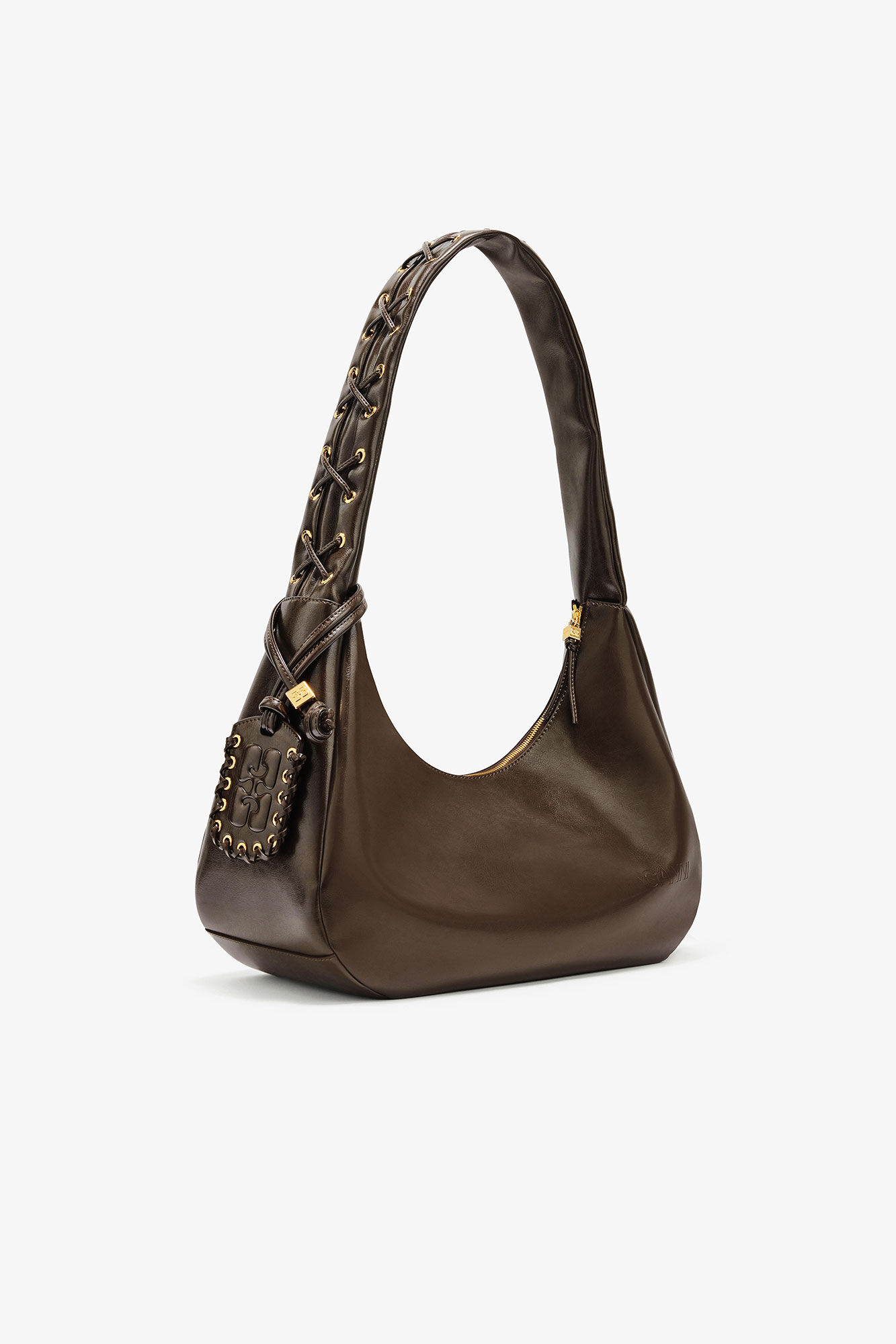 Green Medium Laces Hobo Bag, in colour Dark Olive - 2 - GANNI