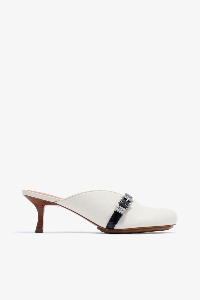 Sue Heeled Mules in white, Recycled Leather, in colour Egret - 1 - GANNI