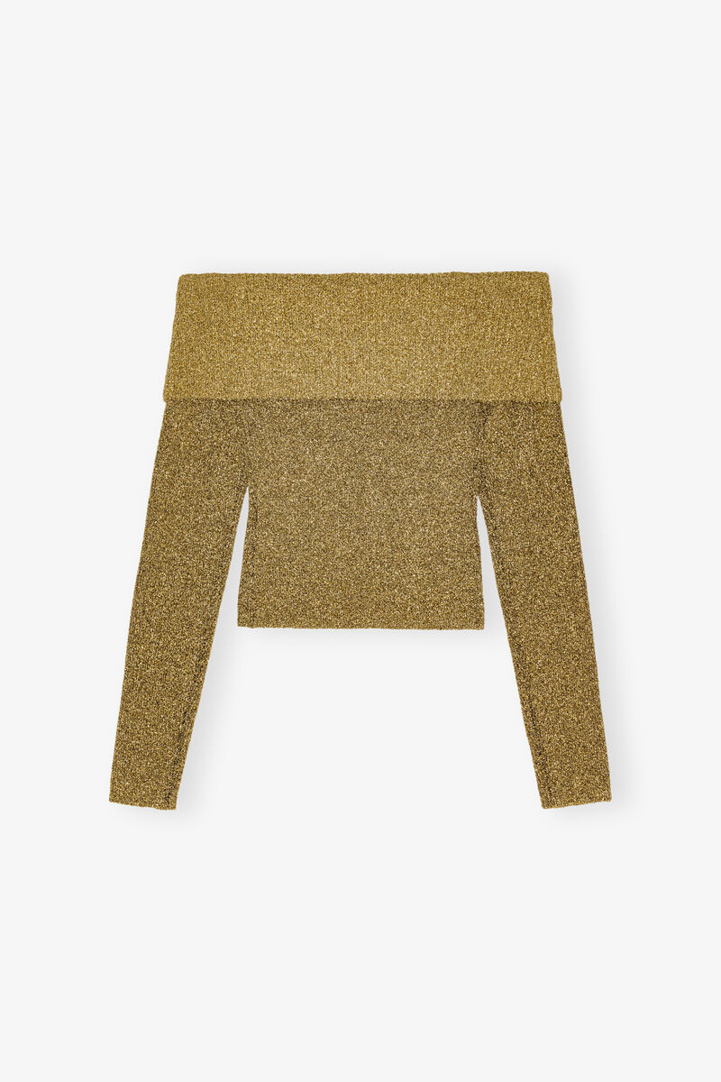 Guldig Glittrig Off-Shoulder Blus, Metallic fiber, in colour Gold - 2 - GANNI
