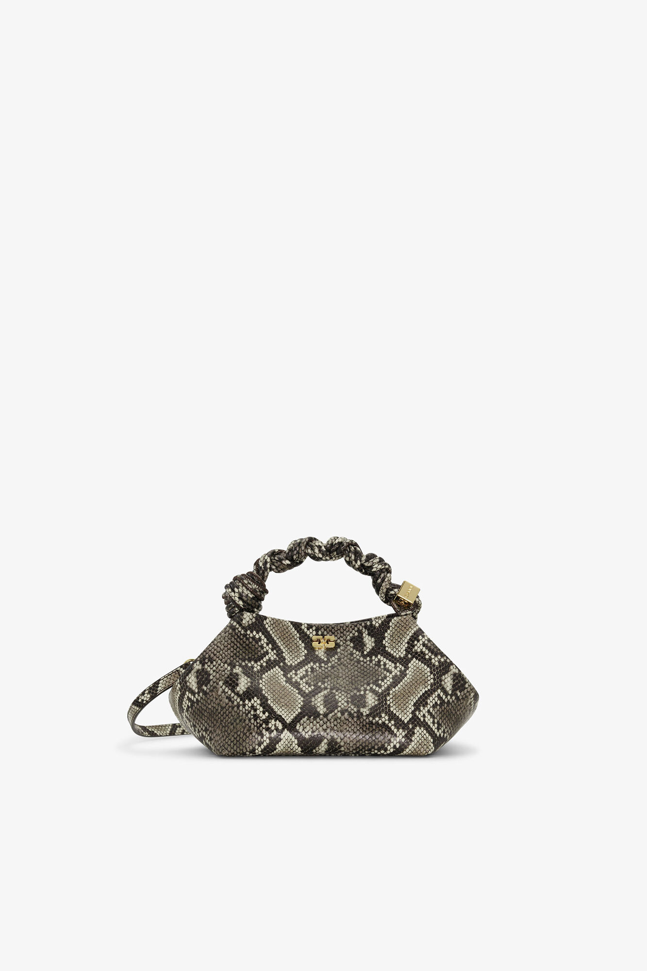 Snake Small Bou Bag, Recycled Leather, in colour Egret - 1 - GANNI