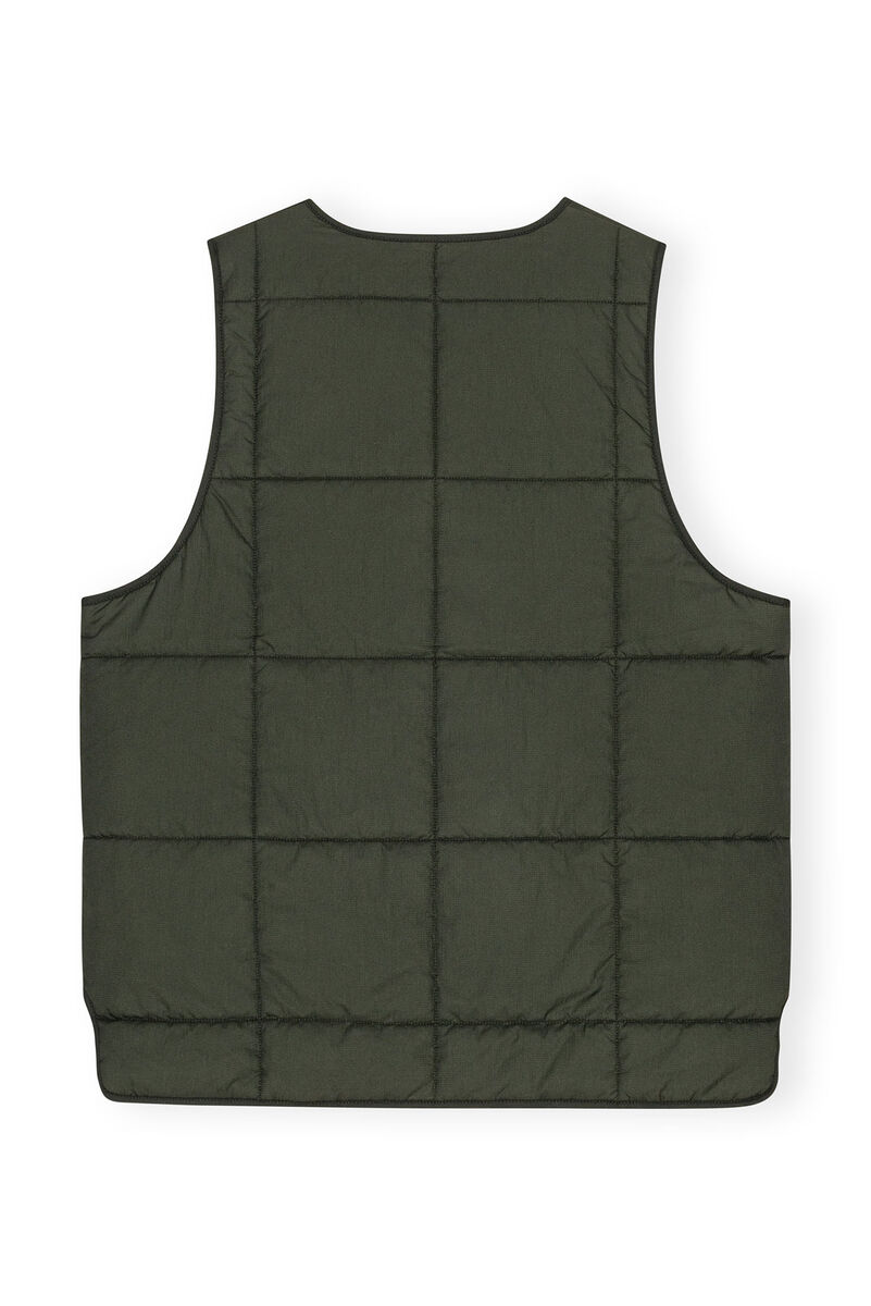 Green Quilt Boxy Vest, Recycled Polyamide, in colour Kombu Green - 2 - GANNI