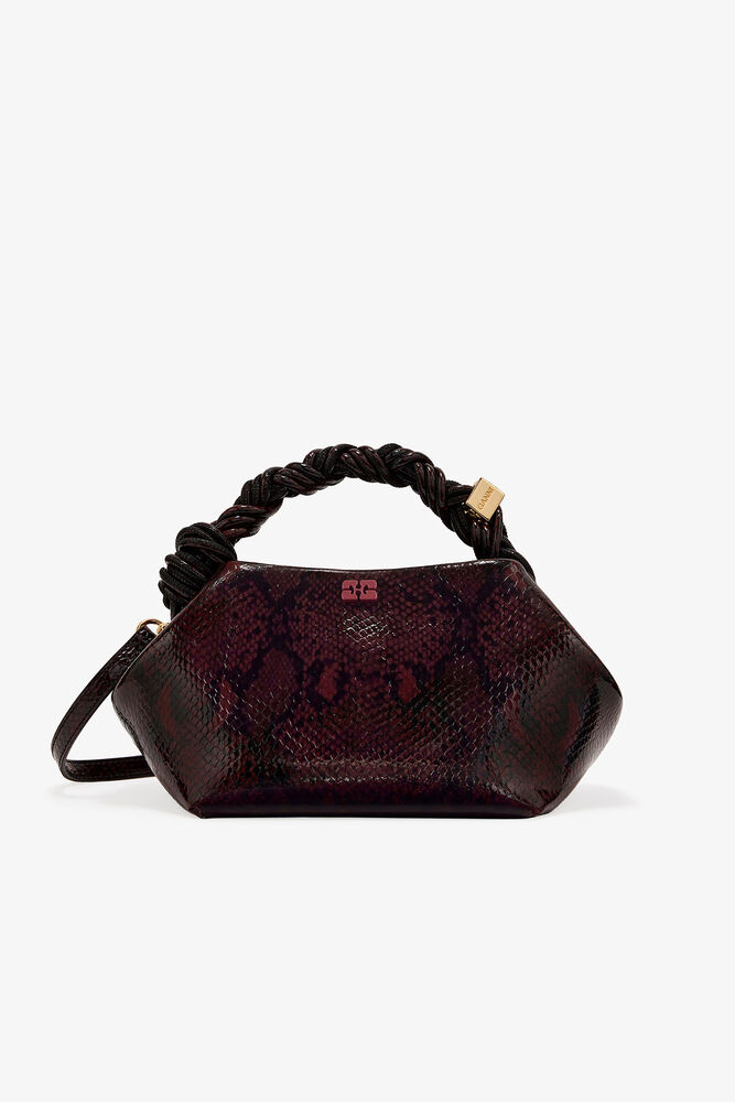 Burgundy Snake Small GANNI Bou Bag, Dark Burgundy