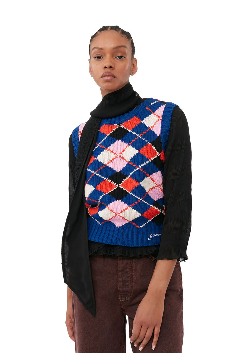 Graphic Cotton Vest, Cotton, in colour Sodalite Blue - 4 - GANNI