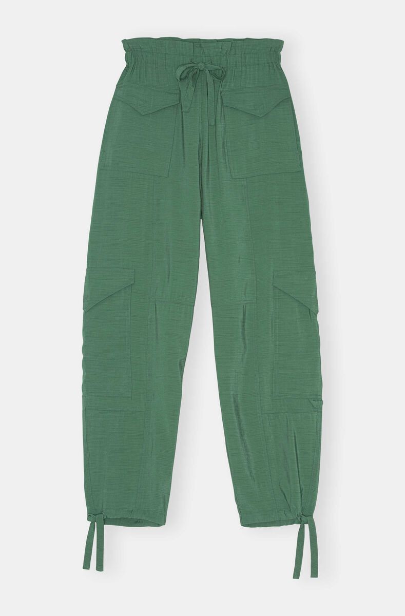 Slub Cargo Trousers , Polyester, in colour Myrtle - 1 - GANNI