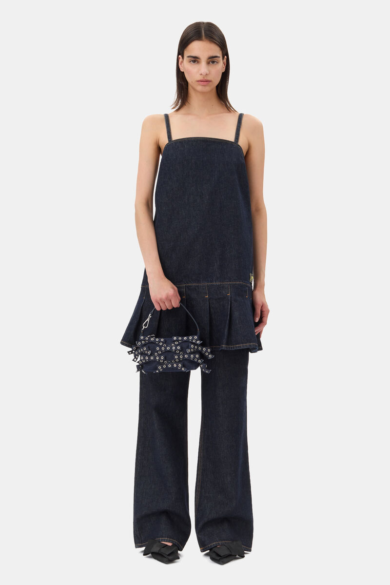 Denim Strap Mini klänning, Cotton, in colour Rinse - 1 - GANNI
