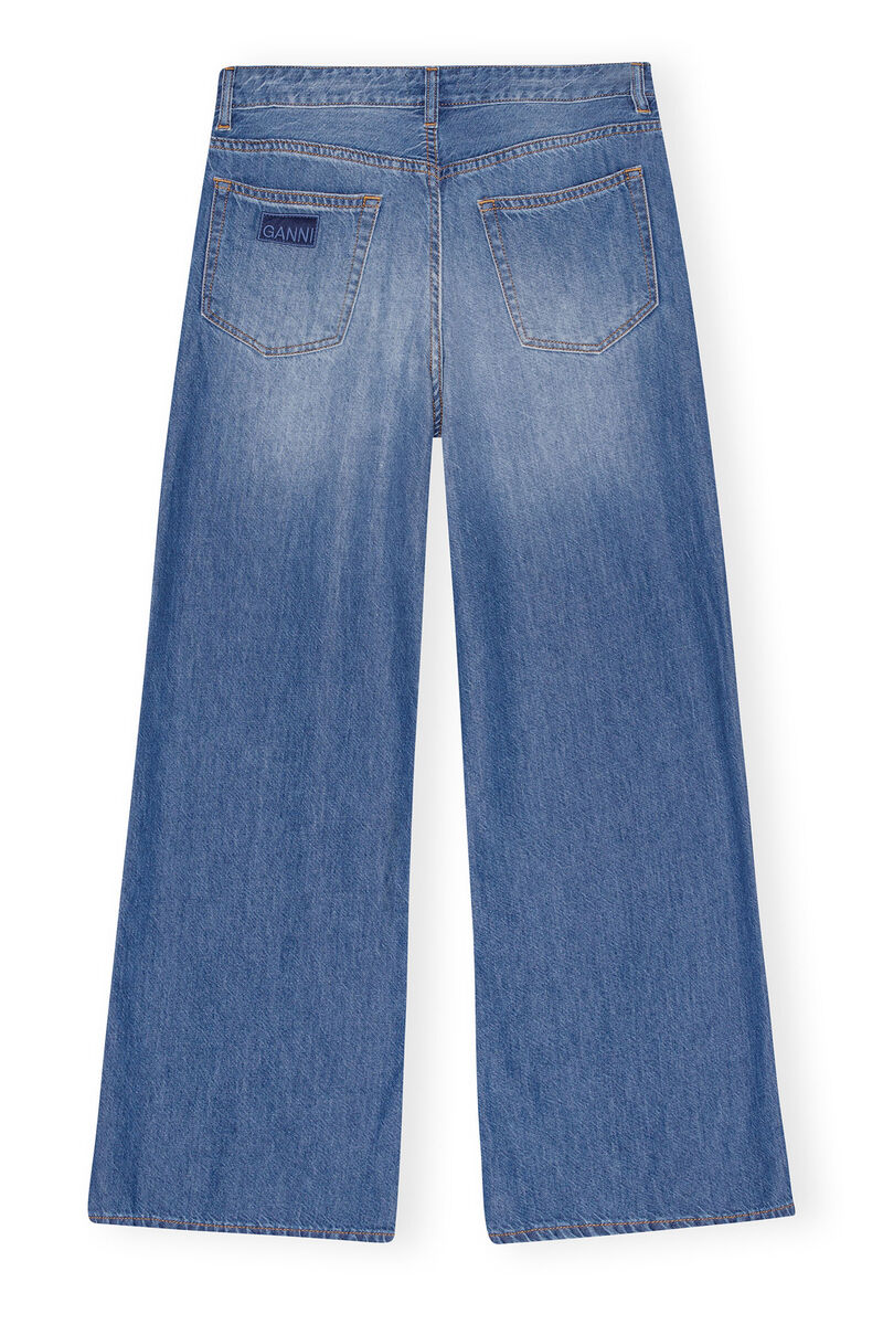 Blue Denim Wide Jeans, Lyocell, in colour Mid Blue Vintage - 2 - GANNI
