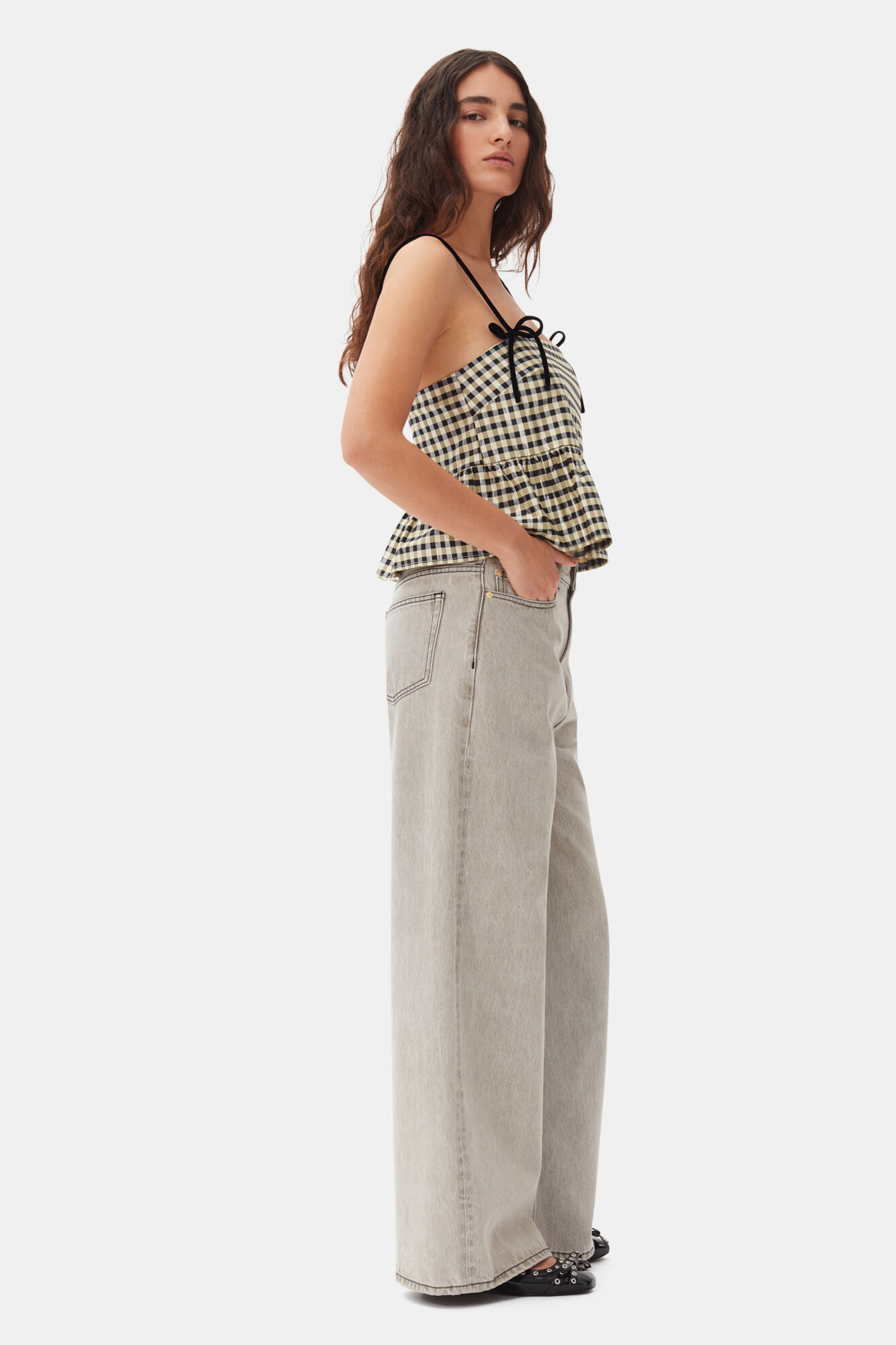 Grey Future Denim Wide Jeans, Organic Cotton, in colour Gray Quill - 2 - GANNI