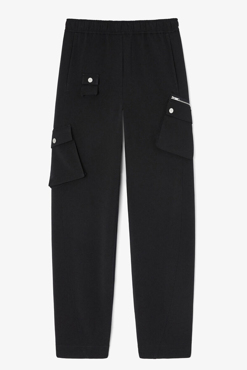 Black Twill Suiting Pants, Recycled Polyester, in colour Jet Black - 1 - GANNI