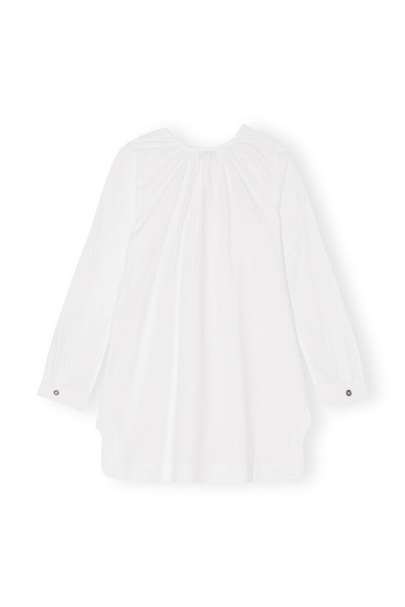 Miniklänning med fyrkantig halsringning i bomullspoplin, Cotton, in colour Bright White - 2 - GANNI