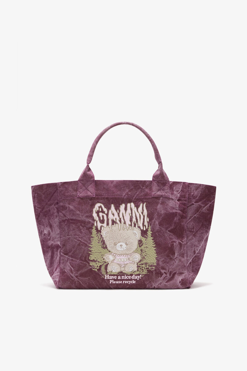 Mittelgro&szlig;e Tragetasche mit Wald-Teddy, Recycled Cotton, in colour Port Royale - 1 - GANNI