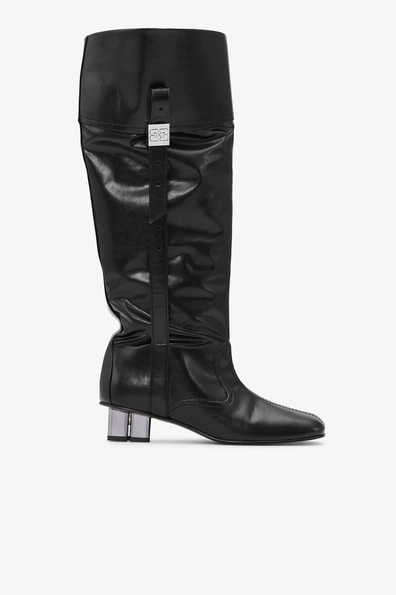 Bottes souples hauteur genou noires, Cotton, in colour Black - 1 - GANNI