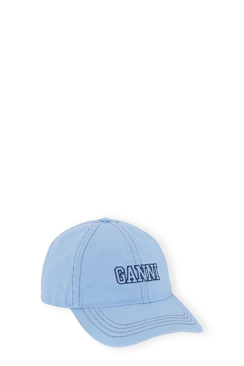 Ganni Blue Embroidered Logo Cap In Silver Lake Blue