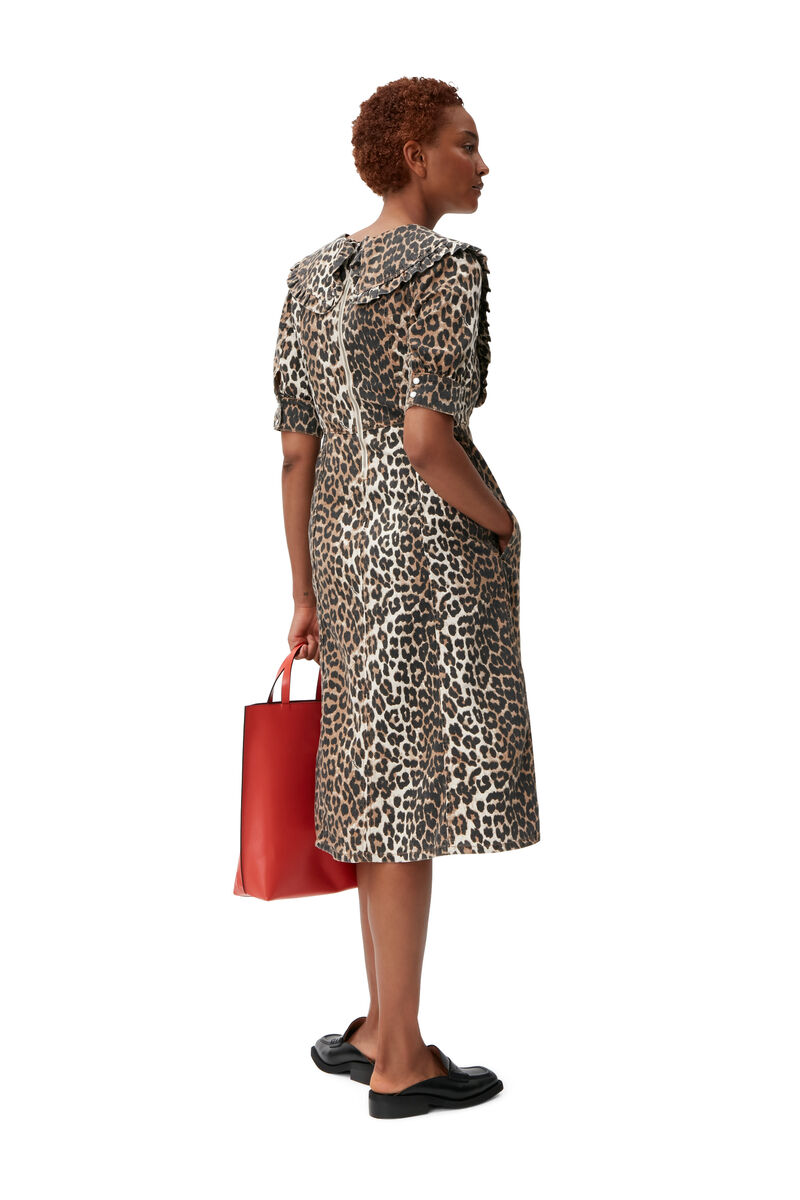 Denim Midi Dress, Lyocell, in colour Leopard - 2 - GANNI