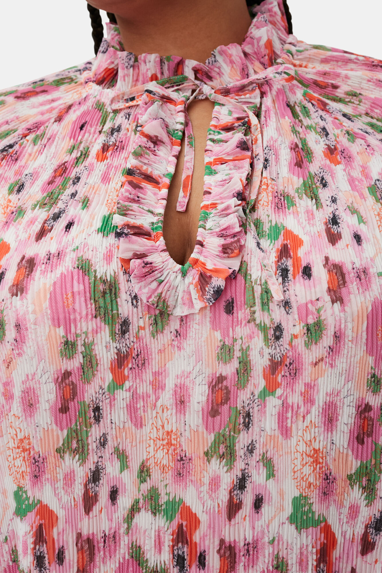 Pleated Georgette Ruffle Mini Dress, Recycled Polyester, in colour Sugar Plum - 4 - GANNI