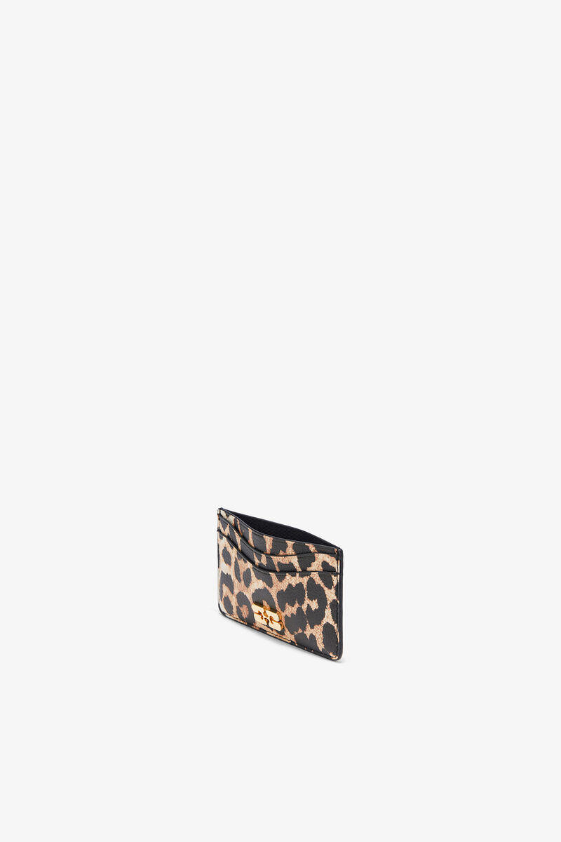 Leopard Grained Bou Card Holder, Recycled Polyester, in colour Almond Milk - 3 - GANNI