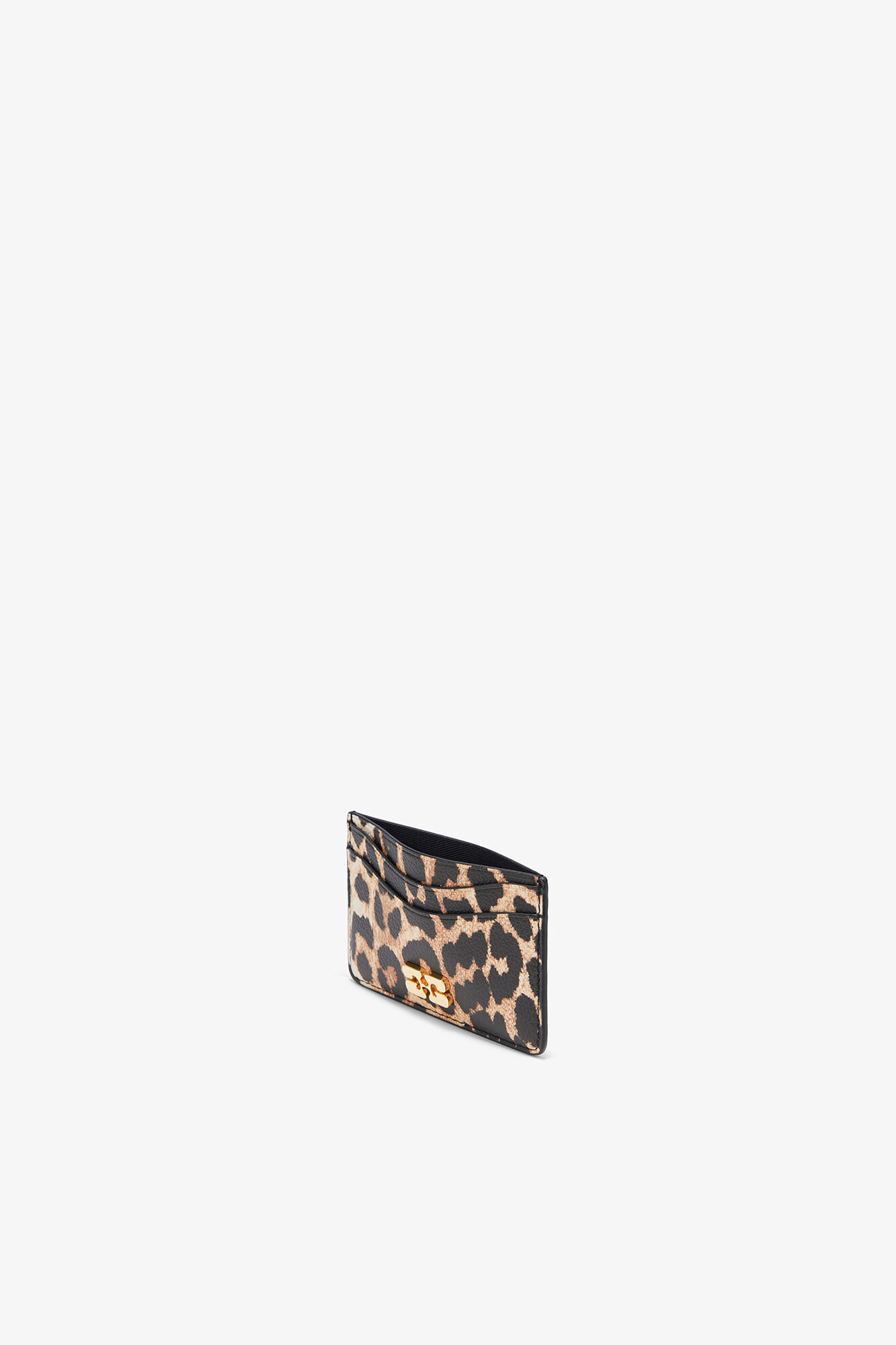 Leopard Grained Bou Card Holder, Recycled Polyester, in colour Almond Milk - 3 - GANNI