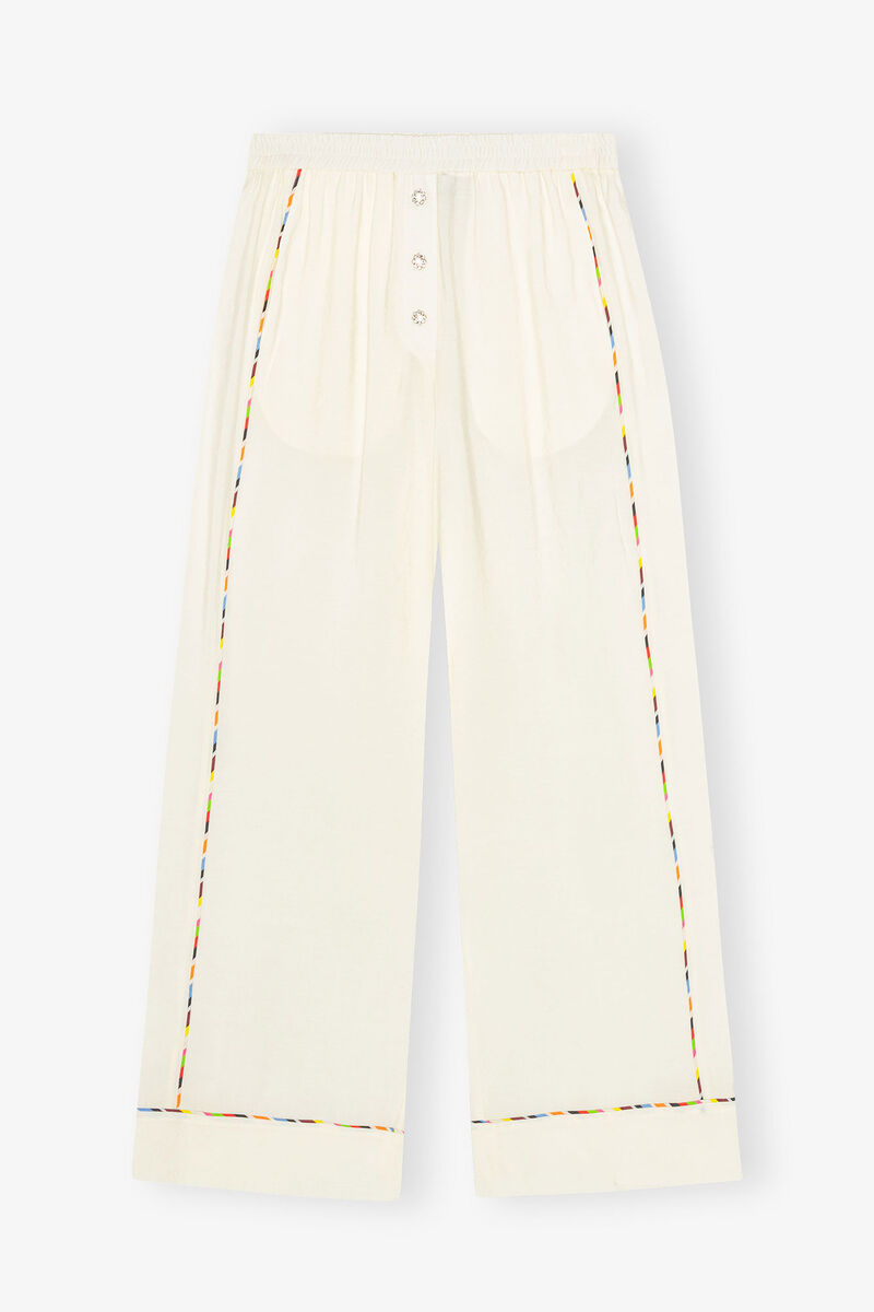Fluid Modal Elasticated Trousers, Modal, in colour Egret - 1 - GANNI