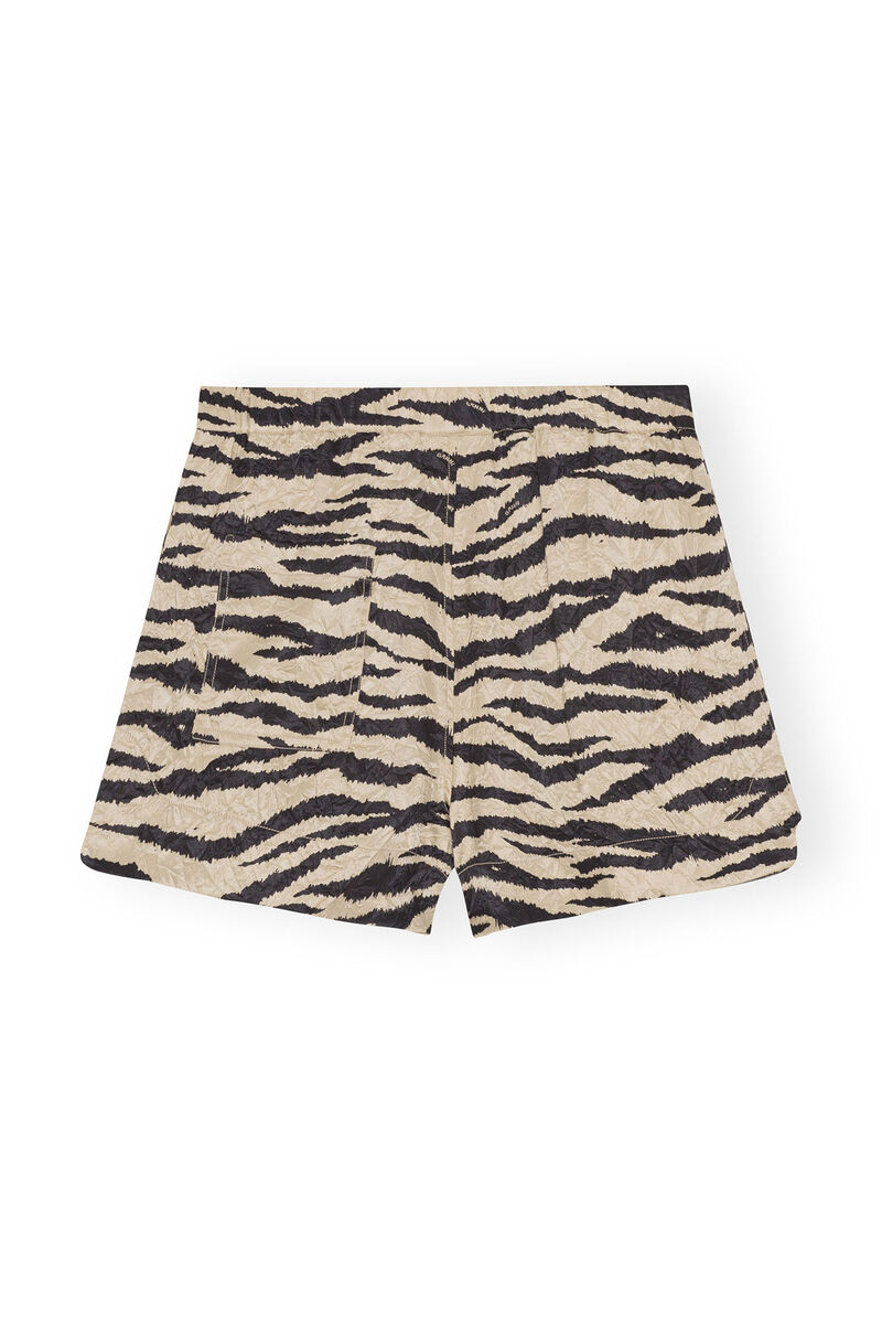 Crinkled Satin Shorts, Elastane, in colour Pale Khaki - 2 - GANNI