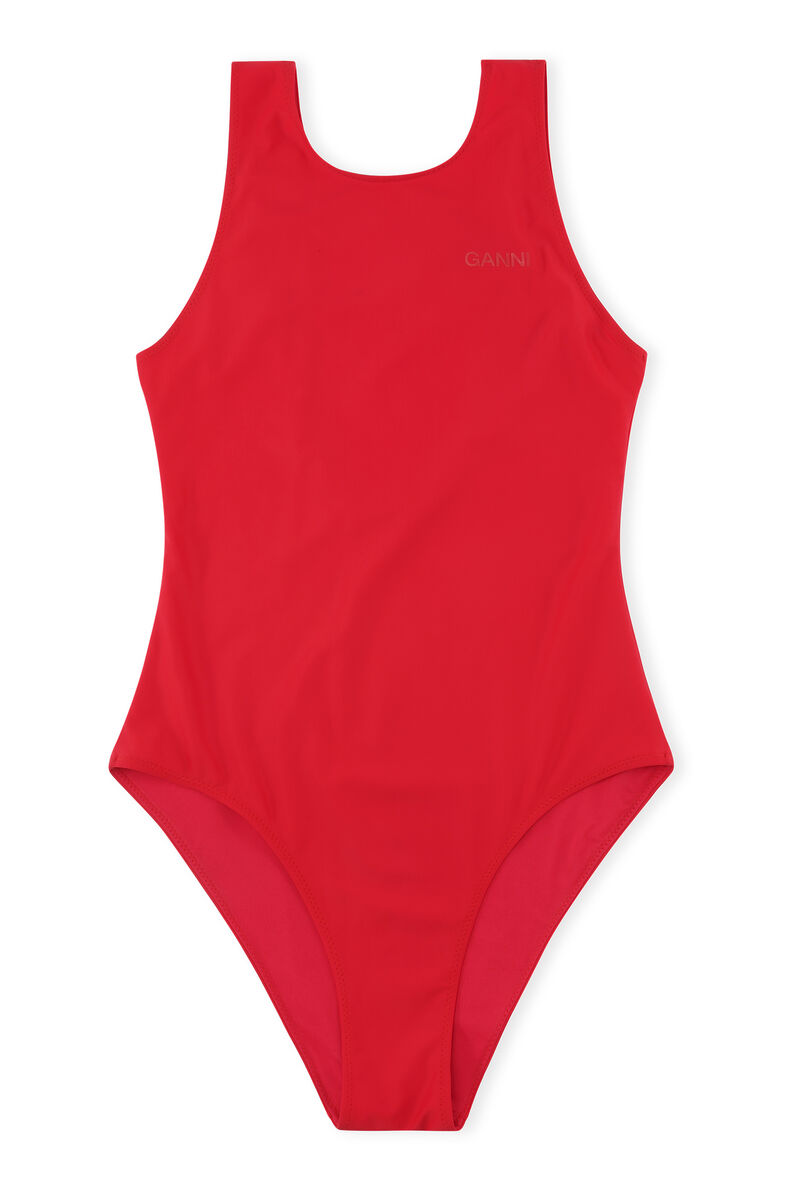 Recycled Solid Core Recycled Core Solid Sporty Swimsuit, Elastane, in colour High Risk Red - 1 - GANNI