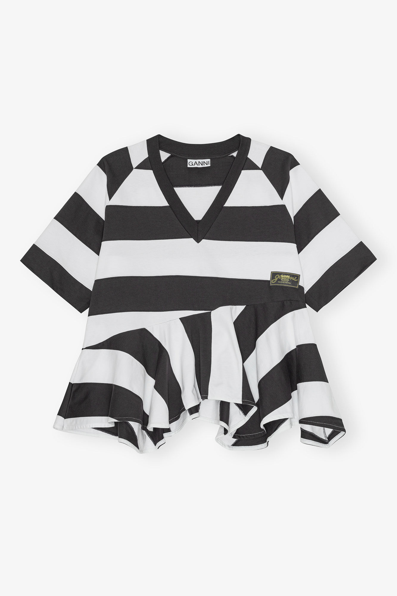 T-shirt in Heavy Cotton with Stripes, Organic Cotton, in colour Phantom Stripe - 1 - GANNI