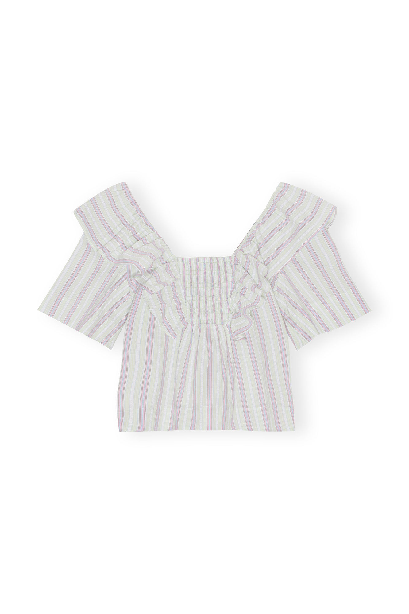 Striped Seersucker blus med krås, Elastane, in colour Mauve Chalk - 2 - GANNI