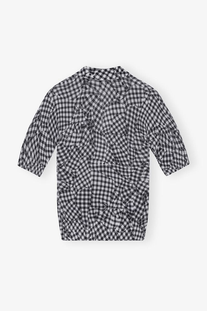 Black Sheer Cotton Printed Polo Shirt, Elastane, in colour Black - 2 - GANNI