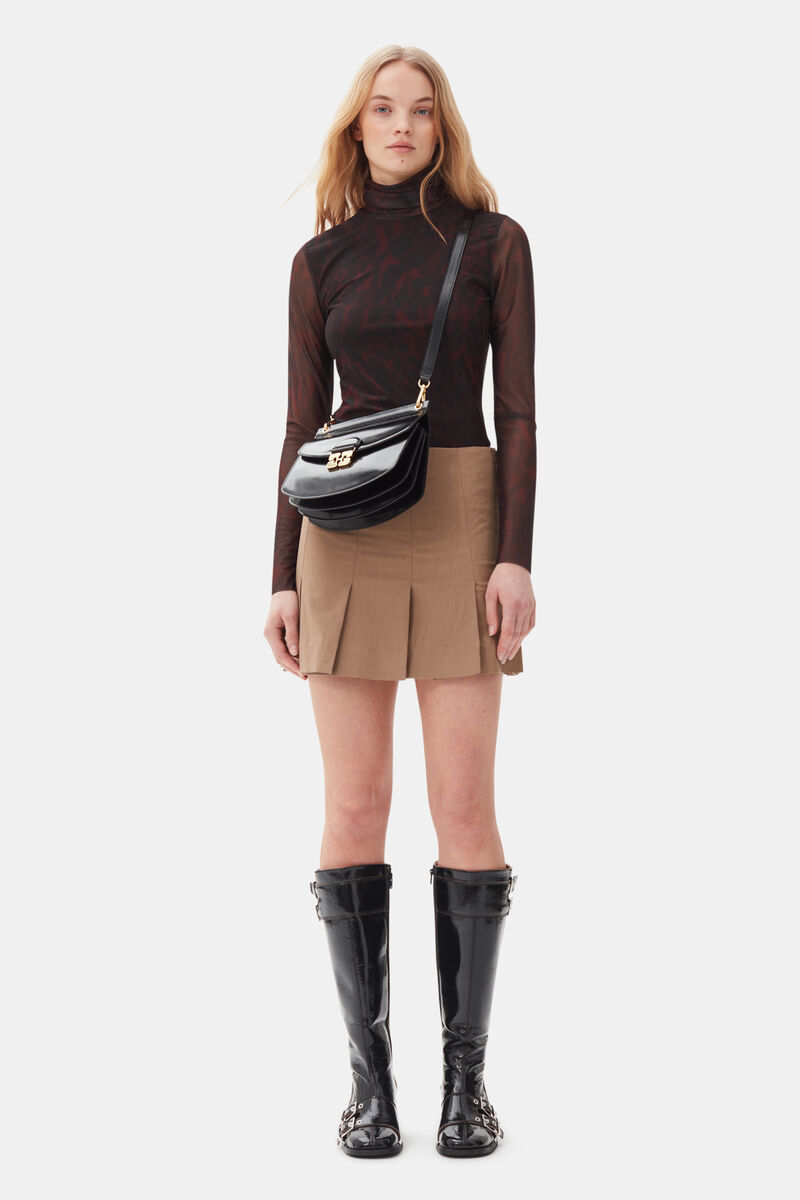 Brown Drapey Melange Mini Skirt | GANNI 